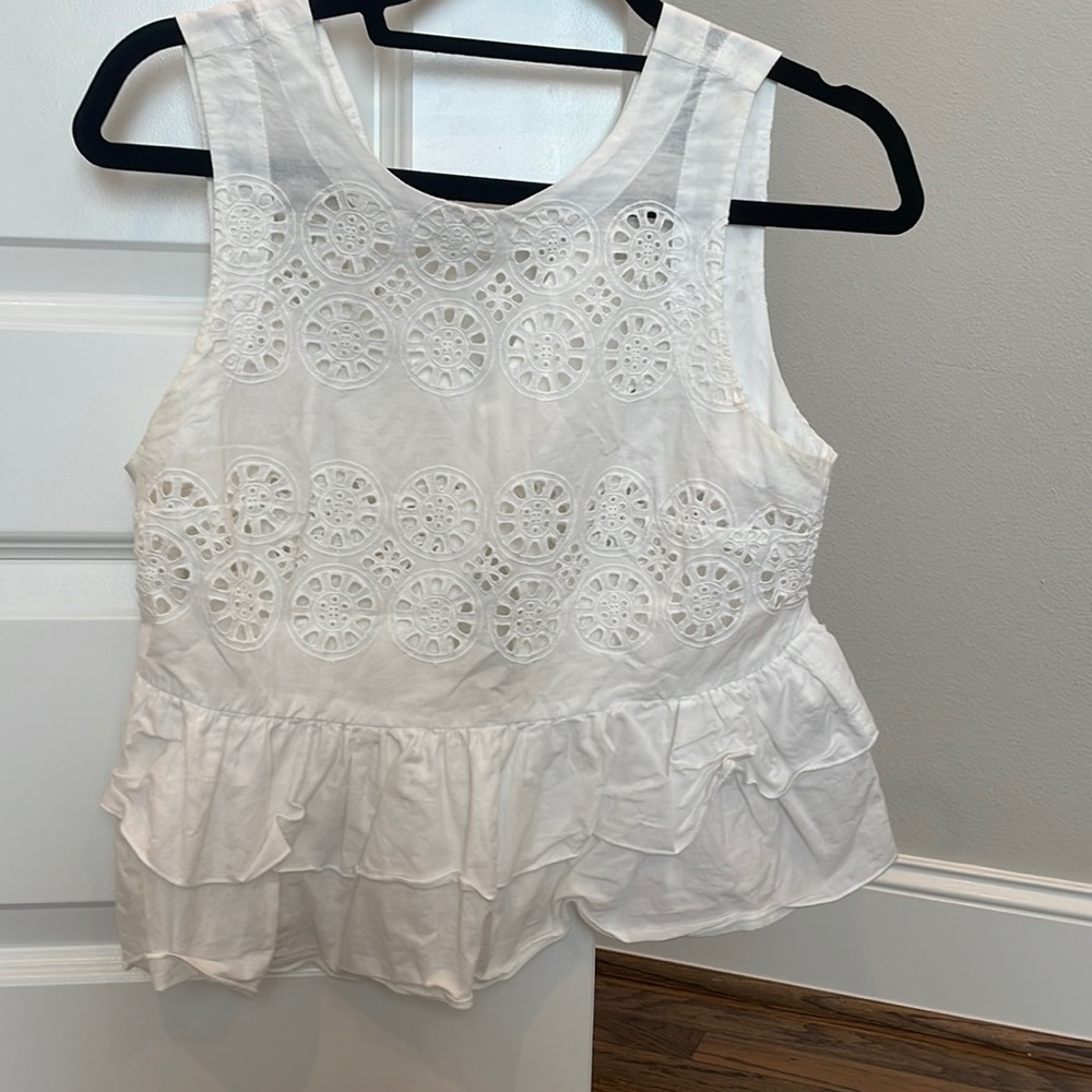 White Eyelet Peplum Top